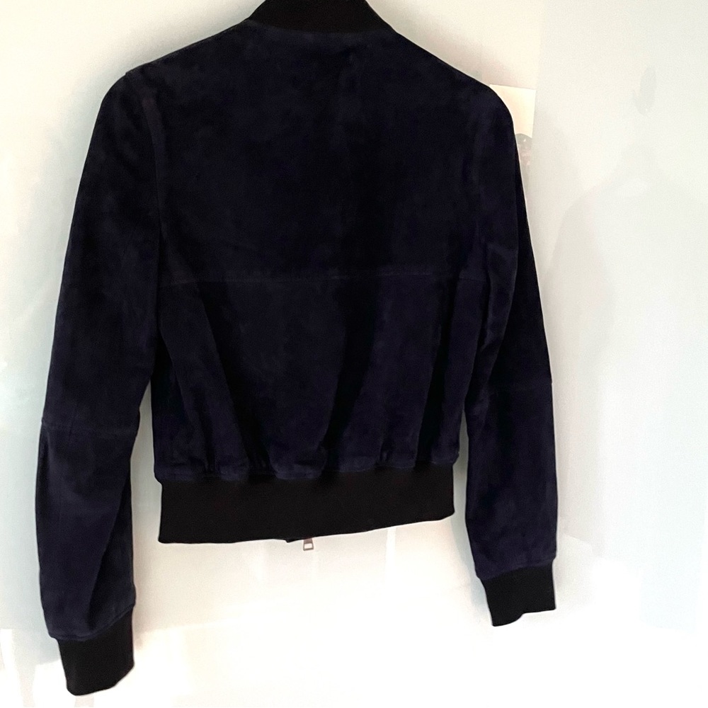 Theory Daryette S Benna Suede Lamb Leather Bomber Jacket Navy Blue Size SP - Picture 14 of 15
